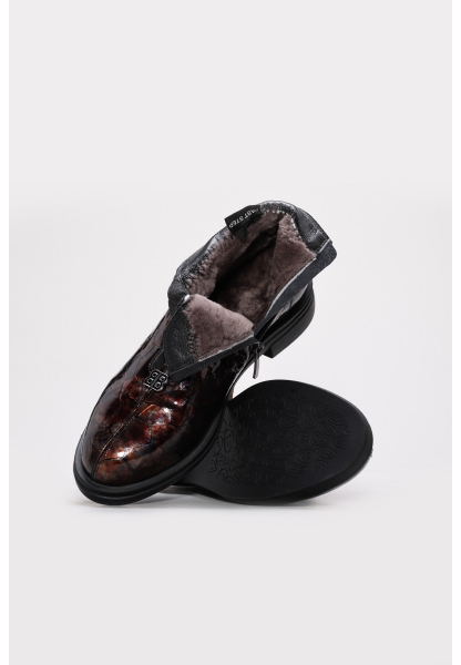 Ayakkabihane İçi Kürklü Dışı Hakiki Kroko Deri Kahve Tarz Kadın Bot AH0823811261221