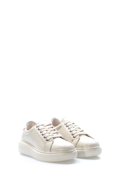 Laviovil İçi Dışı Hakiki Deri Bej Bağcıklı Kadın Casual Ayakkabı AH081362613157