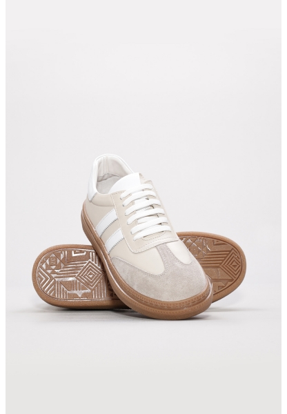 Laviovil İçi Dışı Hakiki Deri Bej Beyaz Kadın Casual Günlük Ayakkabı AH08934261233