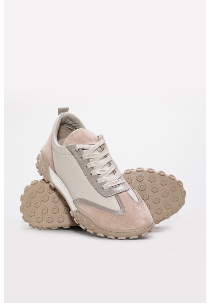 Laviovil İçi Dışı Hakiki Deri Bej Kadın Spor Sneaker Ayakkabı AH0816926124140