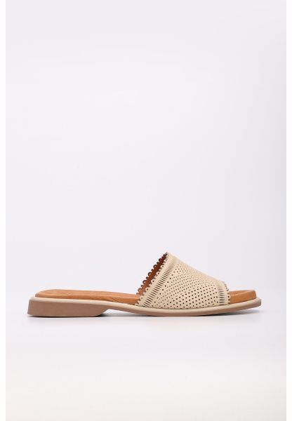 Laviovil İçi Dışı Hakiki Deri Bej Kadın Terlik AH089722611309