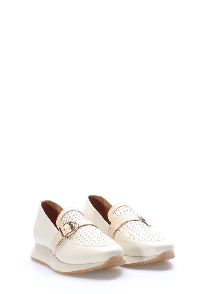 Laviovil İçi Dışı Hakiki Deri Bej Tokalı Kadın Casual Ayakkabı AH0835626155942231