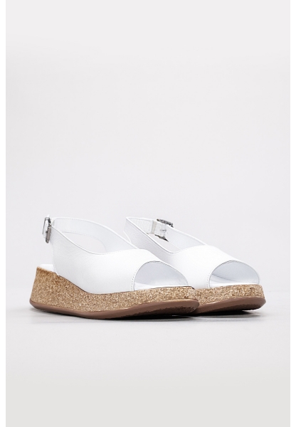 Laviovil İçi Dışı Hakiki Deri Beyaz Kadın Dolgu Topuklu Sandalet AH0822726115424