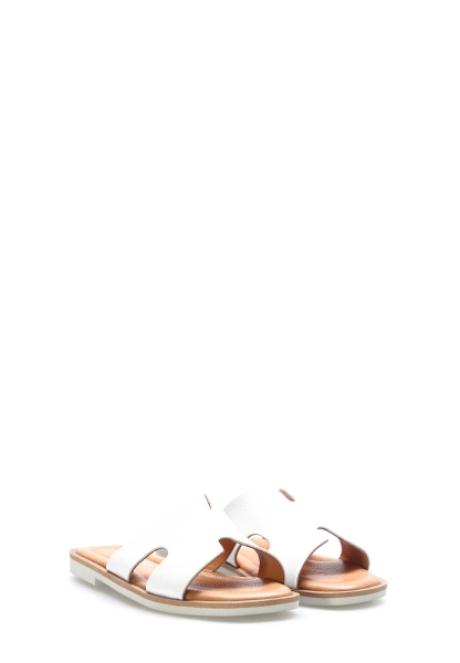 Laviovil İçi Dışı Hakiki Deri Beyaz Kadın Düz Terlik AH0822726116513