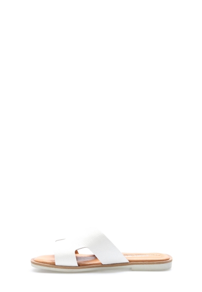 Laviovil İçi Dışı Hakiki Deri Beyaz Kadın Düz Terlik AH0822726116513