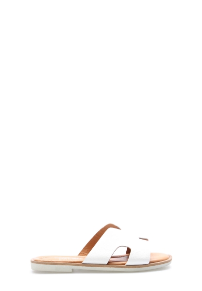 Laviovil İçi Dışı Hakiki Deri Beyaz Kadın Düz Terlik AH0822726116513