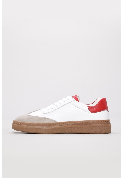 Laviovil İçi Dışı Hakiki Deri Beyaz Kırmızı Kadın Casual Ayakkabı AH08934261233