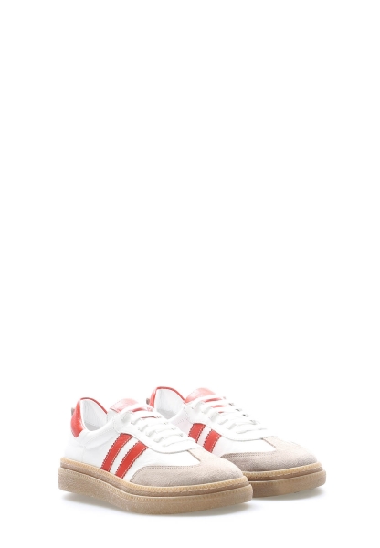 Laviovil İçi Dışı Hakiki Deri Beyaz Kırmızı Poli Taban Kadın Casual Ayakkabı AH08217261877