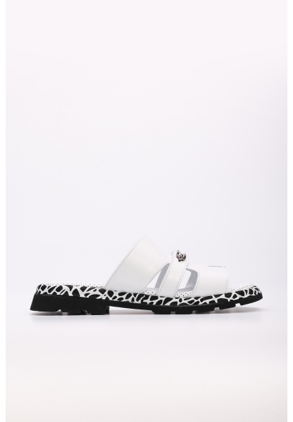 Laviovil İçi Dışı Hakiki Deri Beyaz Şık Kadın Düz Terlik AH087102611097