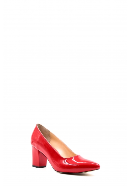 Laviovil İçi Dışı Hakiki Deri Kırmızı Rugan Kadın Kalın Topuklu Ayakkabı AH08064261462