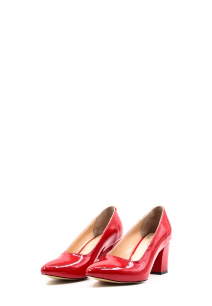 Laviovil İçi Dışı Hakiki Deri Kırmızı Rugan Kadın Kalın Topuklu Ayakkabı AH08064261462
