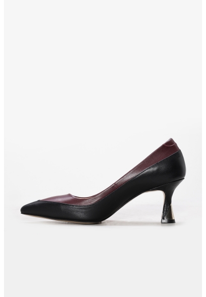 Laviovil İçi Dışı Hakiki Deri Siyah Bordo Şık Kadın İnce Topuk Ayakkabı AH082152613307