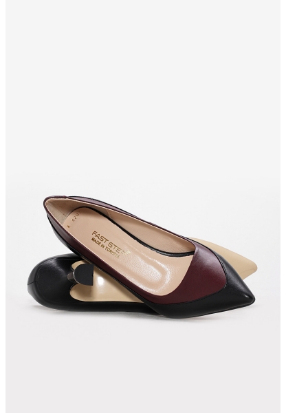 Laviovil İçi Dışı Hakiki Deri Siyah Bordo Şık Kadın İnce Topuk Ayakkabı AH082152613307