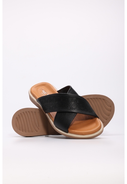 Laviovil İçi Dışı Hakiki Deri Siyah Çapraz Kadın Düz Terlik AH089722611306