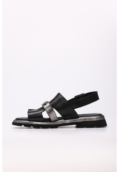 Laviovil İçi Dışı Hakiki Deri Siyah Gümüş Kadın Klasik Sandalet AH087102611098