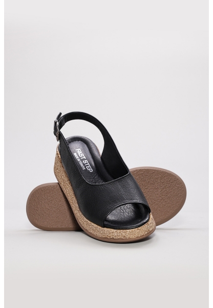 Laviovil İçi Dışı Hakiki Deri Siyah Kadın Dolgu Topuklu Sandalet AH0822726115424