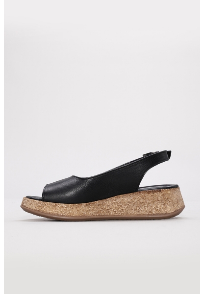 Laviovil İçi Dışı Hakiki Deri Siyah Kadın Dolgu Topuklu Sandalet AH0822726115424