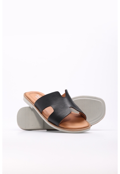 Laviovil İçi Dışı Hakiki Deri Siyah Rahat Kadın Düz Terlik AH0822726116513