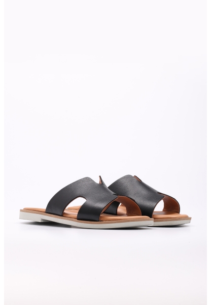 Laviovil İçi Dışı Hakiki Deri Siyah Rahat Kadın Düz Terlik AH0822726116513