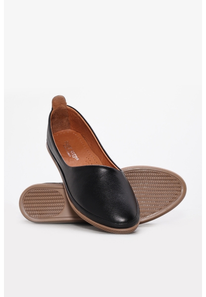 Laviovil İçi Dışı Hakiki Deri Siyah Şık Kadın Babet Ayakkabı AH082402612205