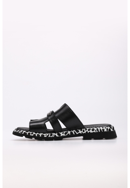 Laviovil İçi Dışı Hakiki Deri Siyah Şık Kadın Düz Terlik AH087102611097