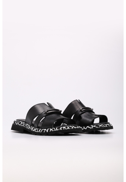 Laviovil İçi Dışı Hakiki Deri Siyah Şık Kadın Düz Terlik AH087102611097