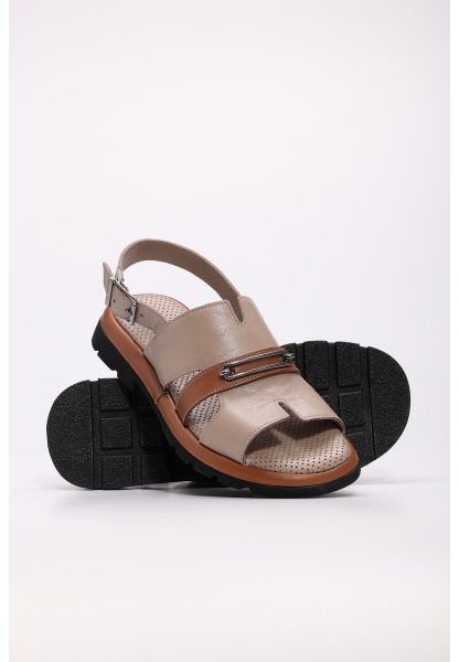 Laviovil İçi Dışı Hakiki Deri Vizon Taba Kadın Klasik Sandalet AH087102611098