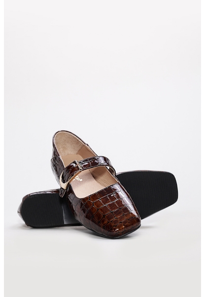 Laviovil İçi Dışı Hakiki Kroko Rugan Deri Kahve Kadın Babet Ayakkabı AH082102619862