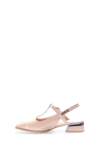 Laviovil İçi Dışı Hakiki Rugan Deri Bej Kadın Kısa Topuklu Ayakkabı AH08064261217