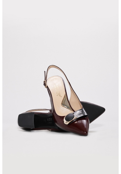 Laviovil İçi Dışı Hakiki Rugan Deri  Bordo Kadın İnce Topuklu Ayakkabı AH0821526121082