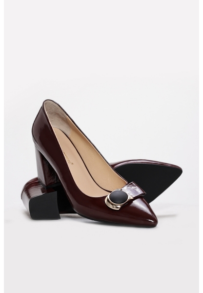 Laviovil İçi Dışı Hakiki Rugan Deri Bordo Kadın Topuklu Ayakkabı AH082152613269