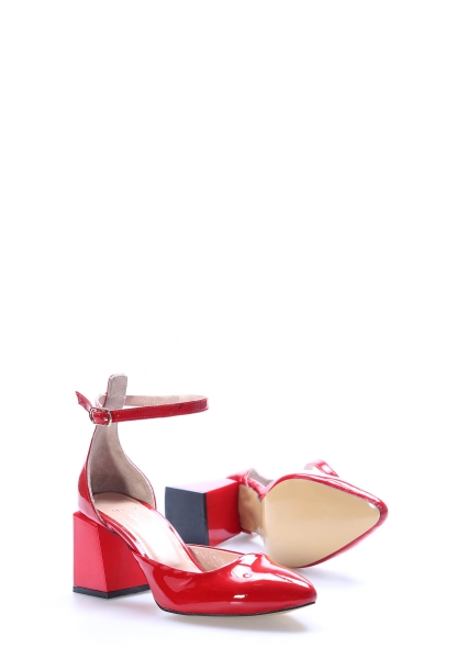 Laviovil İçi Dışı Hakiki Rugan Deri Kırmızı Kadın Kalın Topuklu Ayakkabı AH08064261218