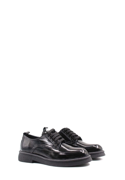 Laviovil İçi Dışı Hakiki Rugan Deri Siyah Bağcıklı Kadın Casual Ayakkabı AH0821726121007