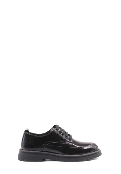 Laviovil İçi Dışı Hakiki Rugan Deri Siyah Bağcıklı Kadın Casual Ayakkabı AH0821726121007