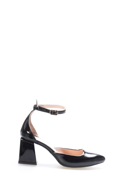 Laviovil İçi Dışı Hakiki Rugan Deri Siyah Kadın Kalın Topuklu Ayakkabı AH08064261218