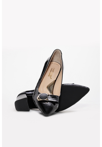 Laviovil İçi Dışı Hakiki Rugan Deri Siyah Kadın Kalın Topuklu Ayakkabı AH082152613269