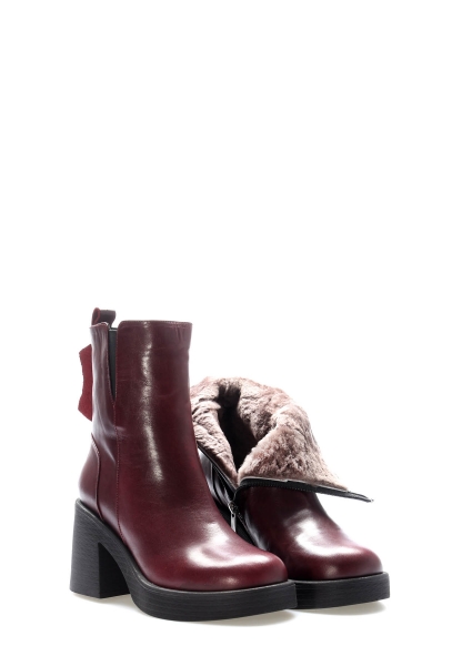 Laviovil İçi Kürklü Dışı Hakiki Deri Bordo Kadın Kalın Topuklu Bot AH0821711261065808