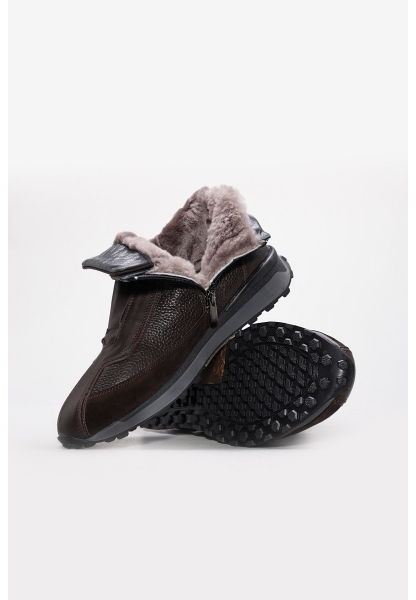 Laviovil İçi Kürklü Dışı Hakiki Deri Kahve Fermuarlı Erkek Spor Bot AH0885611131633