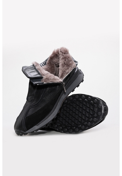 Laviovil İçi Kürklü Dışı Hakiki Deri Siyah Fermuarlı Erkek Spor Bot AH0885611131633