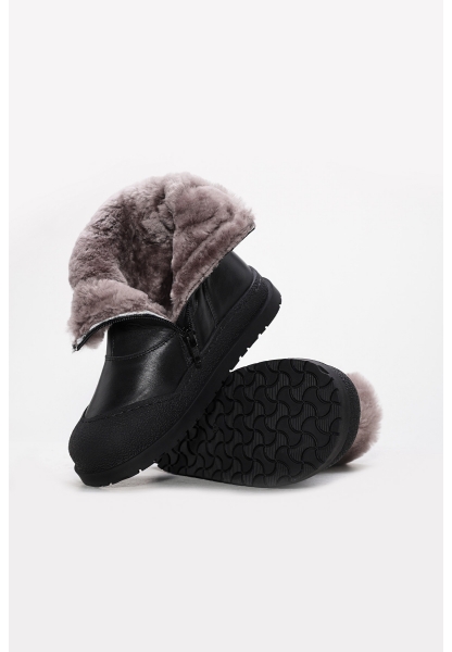 Laviovil İçi Kürklü Dışı Hakiki Deri Siyah Unisex Çocuk Bot AH08157112412862