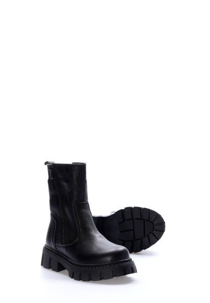 Laviovil İçi Kürklü Dışı Hakiki Deri Siyah Unisex Çocuk Kalın Taban Bot AH08612116116447