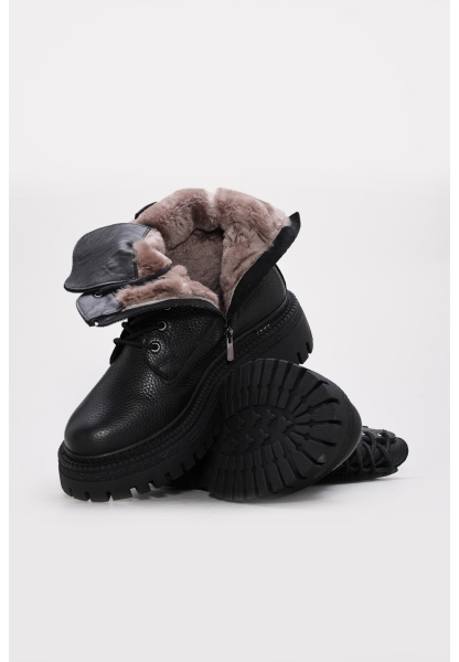 Laviovil İçi Kürklü Dışı Hakiki Floter Deri Siyah Kadın Postal Bot AH08657112612617