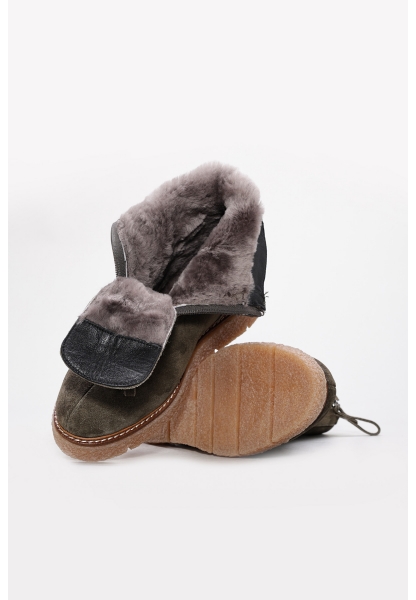 Laviovil İçi Kürklü Dışı Hakiki Süet Deri Haki Tarz Kadın Klasik Bot AH08657112612607