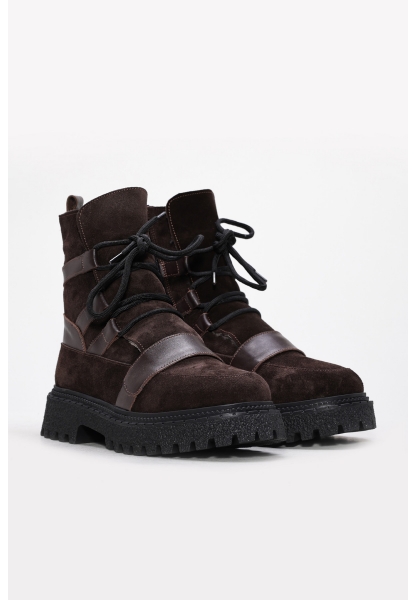 Laviovil İçi Kürklü Dışı Hakiki Süet Deri Kahve Kadın Kalın Taban Bot AH0871011261605