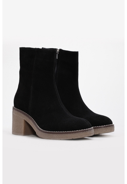 Laviovil İçi Kürklü Dışı Hakiki Süet Deri Siyah Kadın Kalın Topuklu Bot AH08657192612610