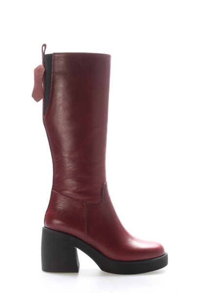 Laviovil İçi  Yarım Kürklü Dışı Hakiki Deri Bordo Kadın Klasik Çizme AH082172526166108