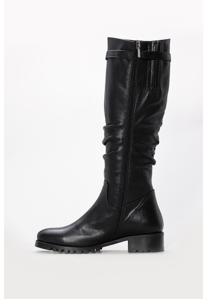 Laviovil İçi Yarım Kürklü Dışı Hakiki Deri Siyah Büzgülü Kadın Çizme AH0806425261961