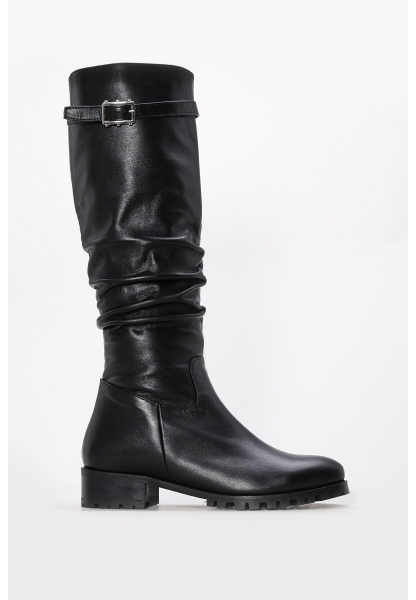 Laviovil İçi Yarım Kürklü Dışı Hakiki Deri Siyah Büzgülü Kadın Çizme AH0806425261961