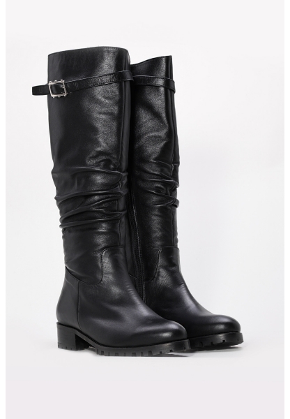 Laviovil İçi Yarım Kürklü Dışı Hakiki Deri Siyah Büzgülü Kadın Çizme AH0806425261961