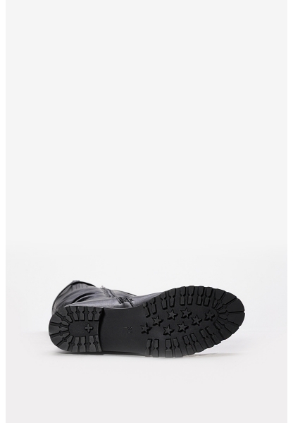 Laviovil İçi Yarım Kürklü Dışı Hakiki Deri Siyah Büzgülü Kadın Çizme AH0806425261961